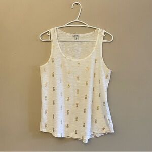 ✌️2/$10✌️ Old Navy White Cotton Tank Top with Gold Pineapple Print - Size Medium